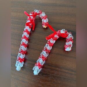 Candy Cane Ornaments - Hand Beaded - Red and Clear